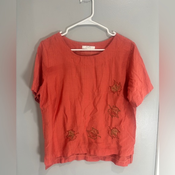 Fall Leaves Autumn Lightweight Linen Cotton Blend M/L Short Sleeve blouse - Picture 1 of 6